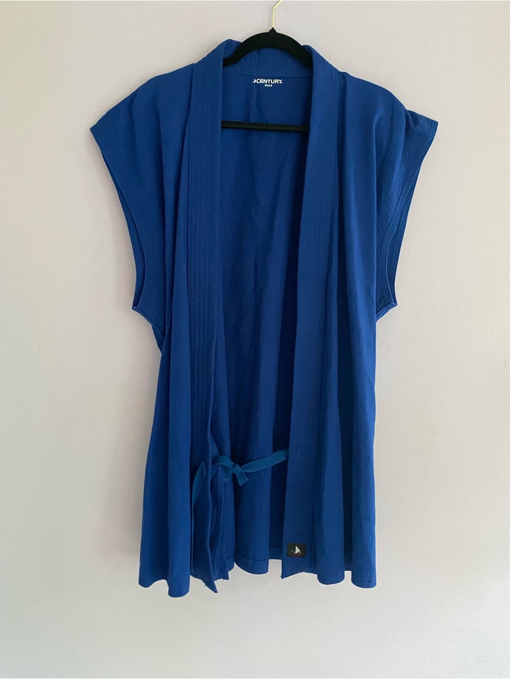 Blue Open-Front Tie-Waist Tunic Top